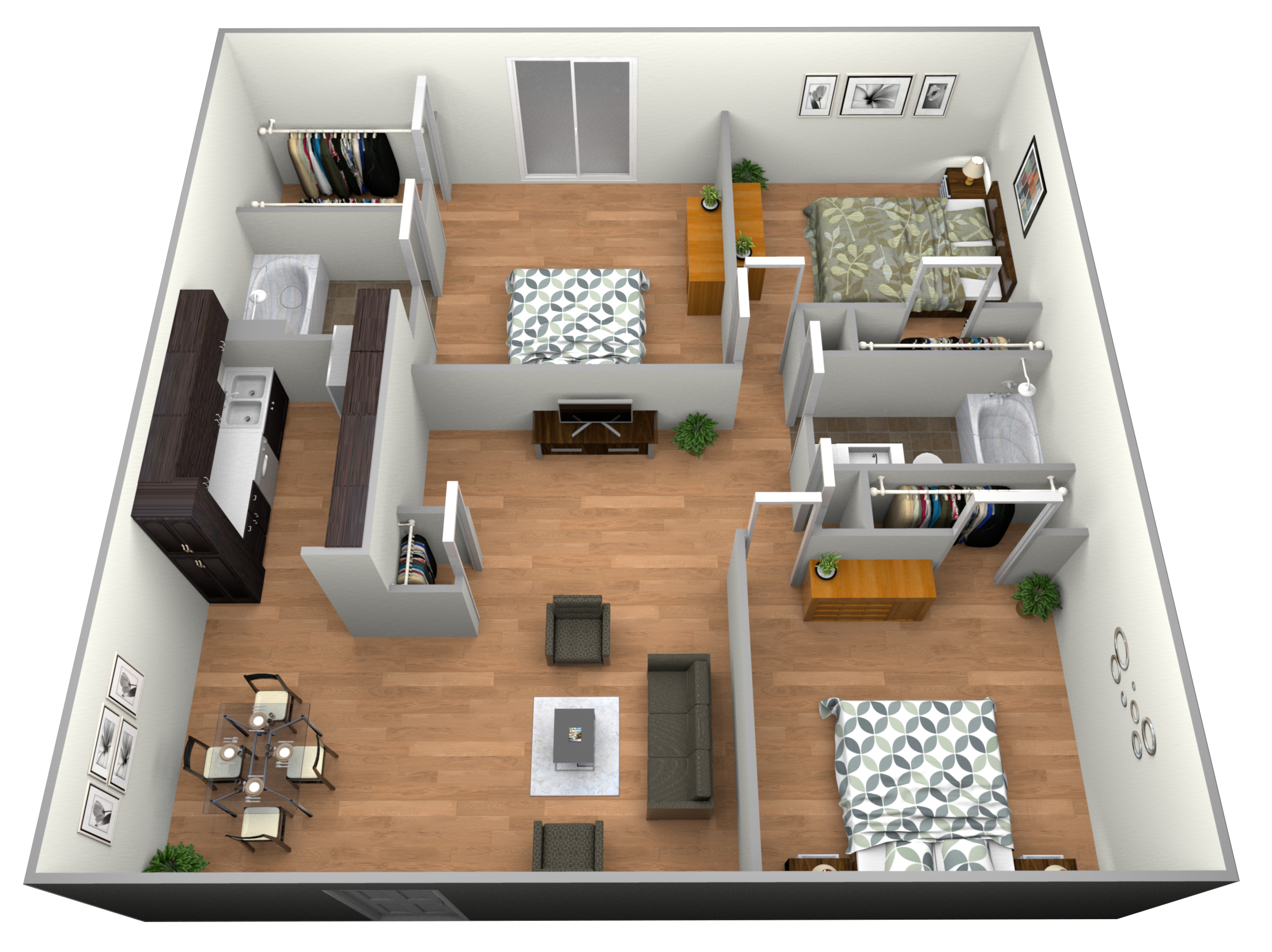 Floor plan for 3 beds, 2 baths, 1200 sqft